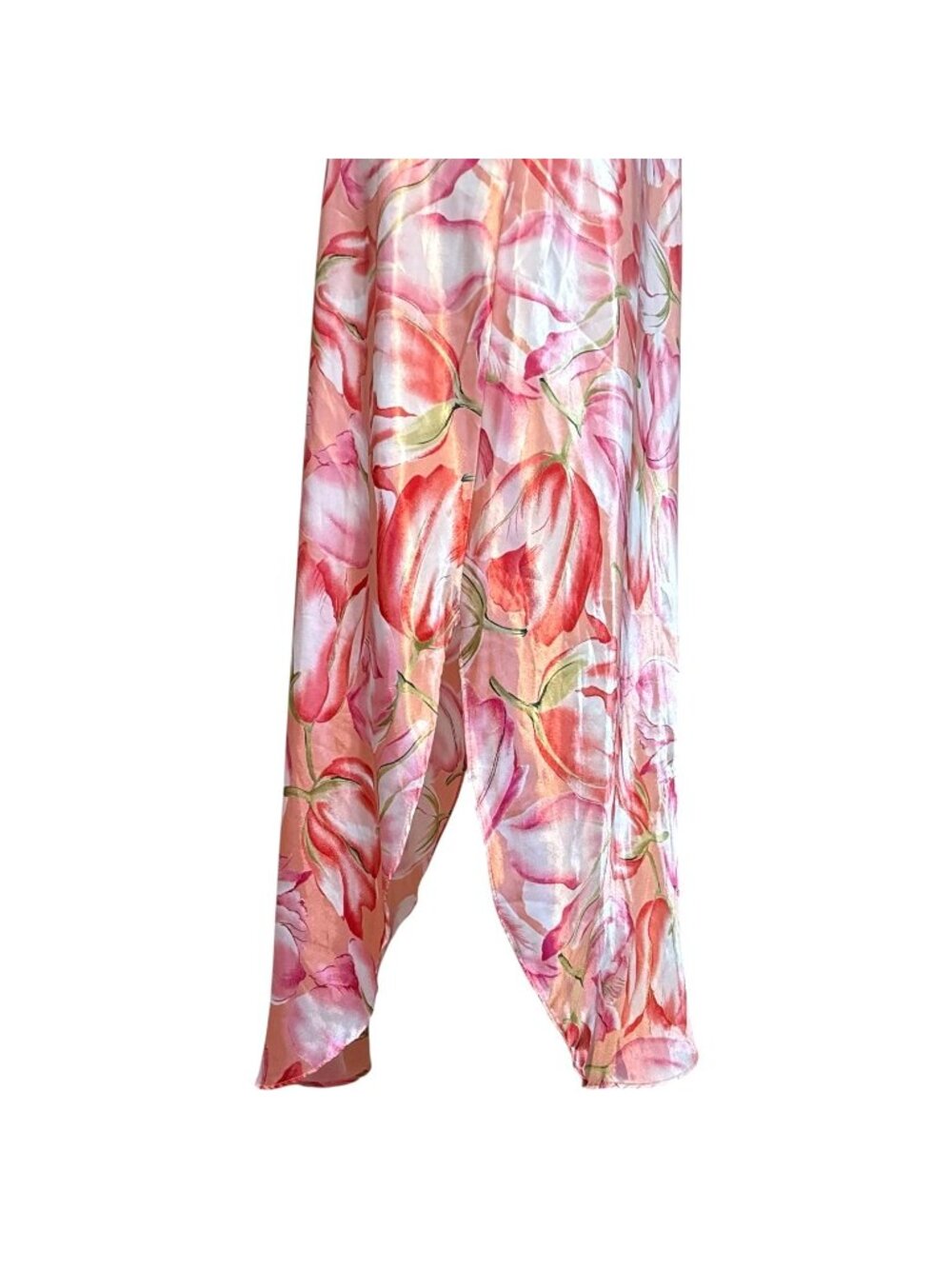 VTG Amelia’s Floral Peach Pink Tulip Nightgown Bow Size Large Made USA Side Slit - Picture 4 of 8